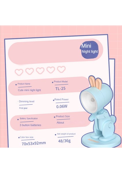 LED Gece Işıkları Karikatür Hayvan Katlanır Masa Lambası Sevimli Evcil Hayvan Işıkları Şekil Göz Koruma Lambası, Pembe Tavşan (Yurt Dışından) fiyatları