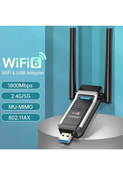 AX1800M USB Wıfı 6 Adaptörü 802.11AX For Pc, USB 3.0 Wifi Dongle 5 Ghz/2,4 Ghz Yüksek Kazançlı Kablosuz Ağ Adaptörü (Yurt Dışından)