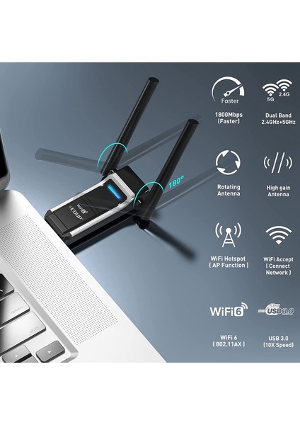 AX1800M USB Wıfı 6 Adaptörü 802.11AX For Pc, USB 3.0 Wifi Dongle 5 Ghz/2,4 Ghz Yüksek Kazançlı Kablosuz Ağ Adaptörü (Yurt Dışından)