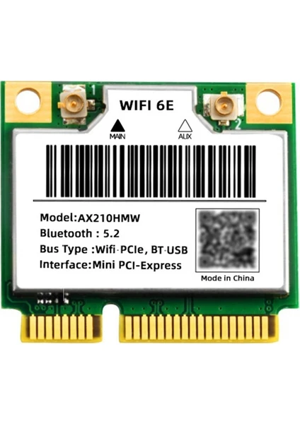 Wifi 6e AX210HMW Mini Pcıe Wifi 6 Wifi Kartı AX210 5374MBPS Bluetooth5.2 802.11AX 2.4g/5g/6g Wifi6 Kablosuz Adaptör (Yurt Dışından)