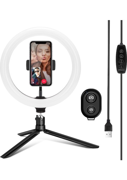 Makyaj Ringlight Için Tripodlu 10 Inç LED Halka Işık Kısılabilir Selfie Lambası (Yurt Dışından)