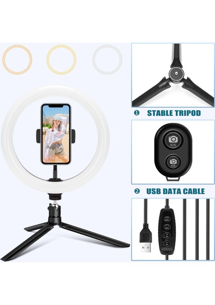Makyaj Ringlight Için Tripodlu 10 Inç LED Halka Işık Kısılabilir Selfie Lambası (Yurt Dışından)