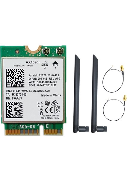 AX1690I Wifi Kartı + 2X8DB Anten AX411 Wi-Fi 6e Hız 2,4 Gbps 802.11AX 2,4/5/6 Ghz Bluetooth 5.3 Kablosuz Modülü (Yurt Dışından)