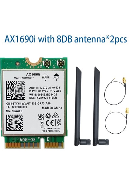 AX1690I Wifi Kartı + 2X8DB Anten AX411 Wi-Fi 6e Hız 2,4 Gbps 802.11AX 2,4/5/6 Ghz Bluetooth 5.3 Kablosuz Modülü (Yurt Dışından)