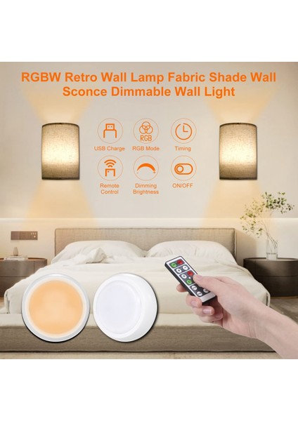 Retro Duvar Lambası Kumaş Gölge Işık Kısılabilir Duvar Aydınlatma Armatürleri Yatak Odası Oturma Odası Için Uzaktan Kumanda ile 3 Renk (Yurt Dışından)