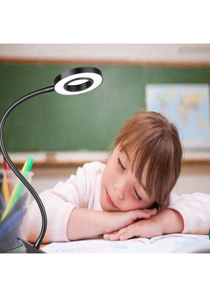 USB Küçük Masa Lambası LED Halka Göz Koruması Okuma Lambası Hortum Kelepçesi ile Dokunmatik-Promise Karartma Masaüstü Gece Lambası (Yurt Dışından)