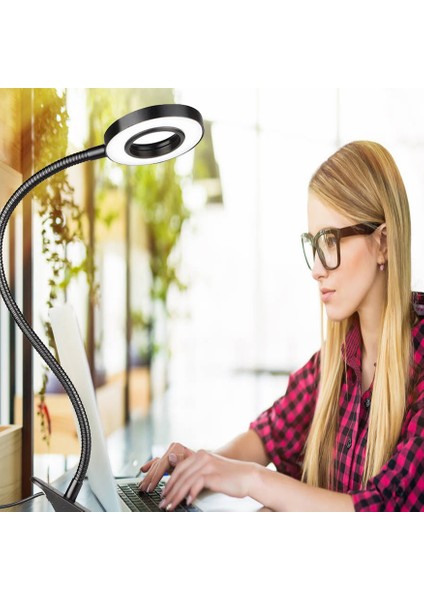 USB Küçük Masa Lambası LED Halka Göz Koruması Okuma Lambası Hortum Kelepçesi ile Dokunmatik-Promise Karartma Masaüstü Gece Lambası (Yurt Dışından)