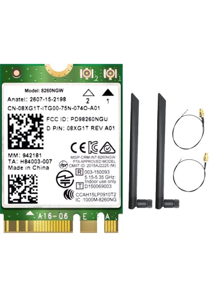 8260 8260NGW Wifi Kartı + 2X8DB Anten 2.4g/5 Ghz 867 M Bluetooth 4.2 Ngff M.2 Wifi Kablosuz Kart Modülü Ac 8260 Için (Yurt Dışından)