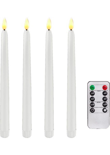 4 Adet Uzaktan Alevsiz Şamdanlar, Zamanlayıcıyla Çalışan LED Konik Mumlar Cadılar Bayramı Için, Düğün Dekorasyon Beyaz (Yurt Dışından)