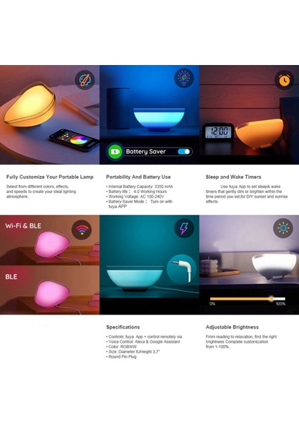 Wifi Akıllı Masa Lambası Başucu Lambası Rgb Müzik Ritim Gece Lambası Ev Gece Lambası Modeli ile Uyumlu (Yurt Dışından) modelleri