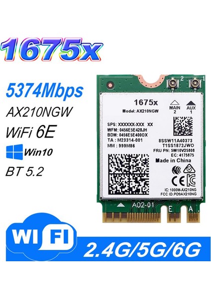 1675X Wifi Kartı Için AX210NGW AX1675X Wi-Fi 6e 802.11AX 2.4g 5g 6g 5374 Mbps Bluetooth 5.2 M.2 Ngff Wifi Adaptörü (Yurt Dışından)