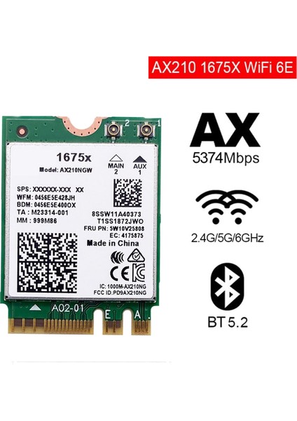 1675X Wifi Kartı Için AX210NGW AX1675X Wi-Fi 6e 802.11AX 2.4g 5g 6g 5374 Mbps Bluetooth 5.2 M.2 Ngff Wifi Adaptörü (Yurt Dışından)