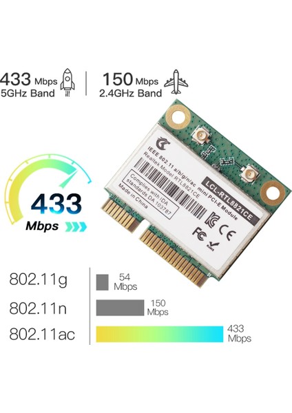 RTL8821CE 802.11AC Bluetooth 4.2 433 Mbps 2.4 Ghz/5 Ghz Çift Bant Mini Pcıe Wifi Kart RTL8821 Desteği Dizüstü Bilgisayar/pc (Yurt Dışından)