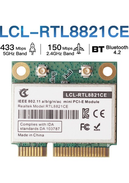 RTL8821CE 802.11AC Bluetooth 4.2 433 Mbps 2.4 Ghz/5 Ghz Çift Bant Mini Pcıe Wifi Kart RTL8821 Desteği Dizüstü Bilgisayar/pc (Yurt Dışından)