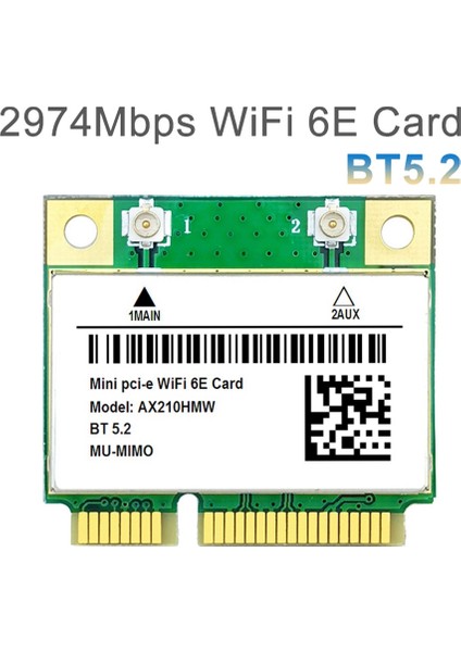 AX210HMW Wifi Kartı + Anten Seti Wifi 6e Mini Pcı-E AX210 802.11AX/AC 2.4g/5g/6ghz Bt5.2 Dizüstü Bilgisayar Için Kablosuz Adaptör (Yurt Dışından)