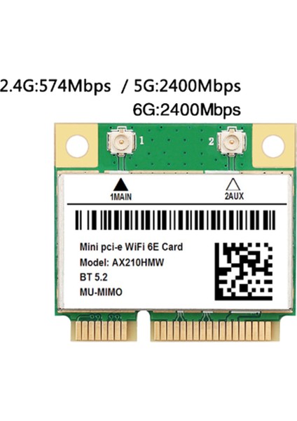 AX210HMW Wifi Kartı + Anten Seti Wifi 6e Mini Pcı-E AX210 802.11AX/AC 2.4g/5g/6ghz Bt5.2 Dizüstü Bilgisayar Için Kablosuz Adaptör (Yurt Dışından)