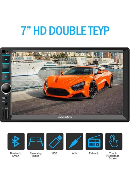 7inç Double 4X60W Bluetooth Radyo Aux Rca + Geri Görüş Kamerası