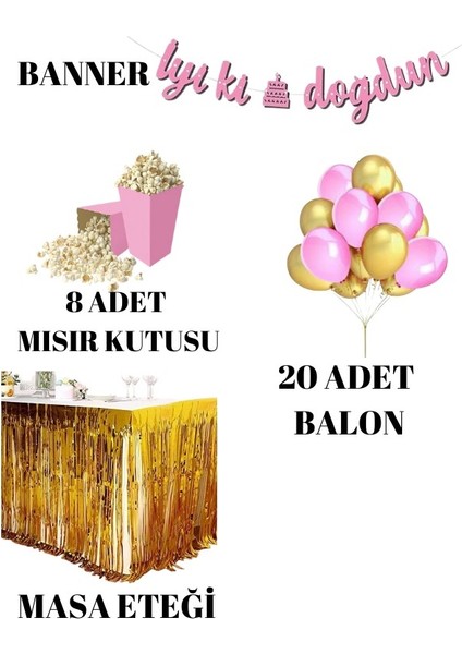 Pembe-Gold 20 Adet Balon Banner Mısır Kutu Masa Etekli Tamamlayıcı Parti Seti fiyatları