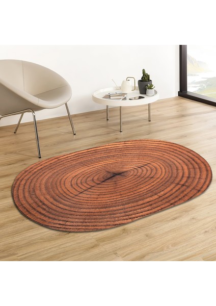 Soho Oval Ağaç Halka Desenli Natural Modern Baskılı Jüt Örme Halı Hasır Kilim 80 x 150 cm