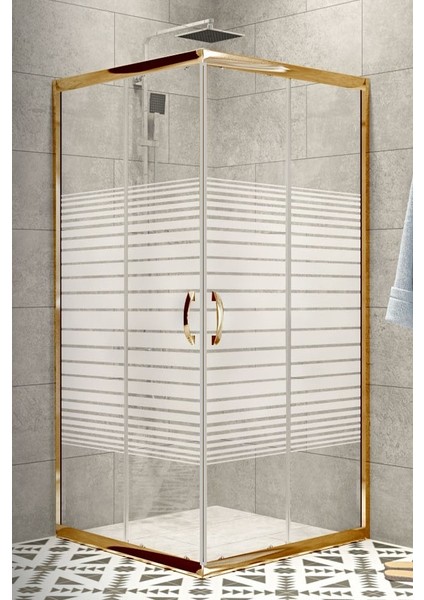 Duşakabin Altın Profil 5 mm Çizgili Cam - Duş Teknesiz H:190 cm