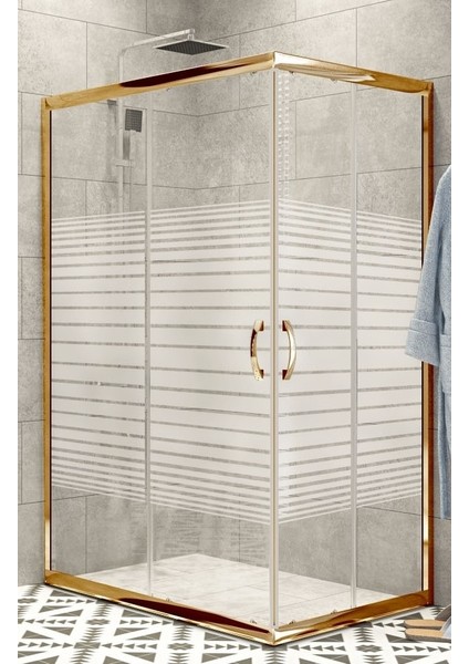 Duşakabin Altın Profil 5 mm Çizgili Cam - Duş Teknesiz H:190 cm fiyatları
