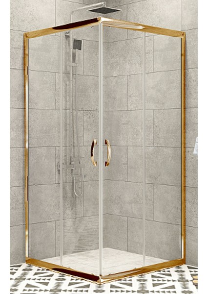 Duşakabin Kare Altın Profil 5mm Şeffaf Cam H:190 cm