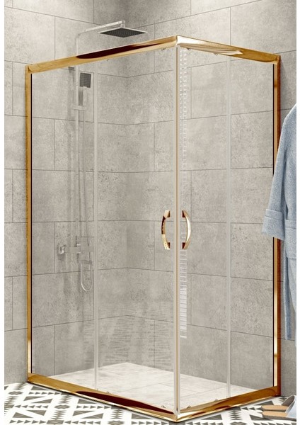 Duşakabin Kare Altın Profil 5mm Şeffaf Cam H:190 cm fiyatları