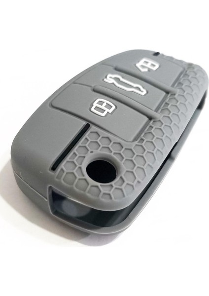 Audi A3 A4 A6 Oyulmuş Siyah Çizgili Silikon Anahtar Kumanda Kılıfı Oto Anahtarlık 3 Tuşlu Gri modelleri