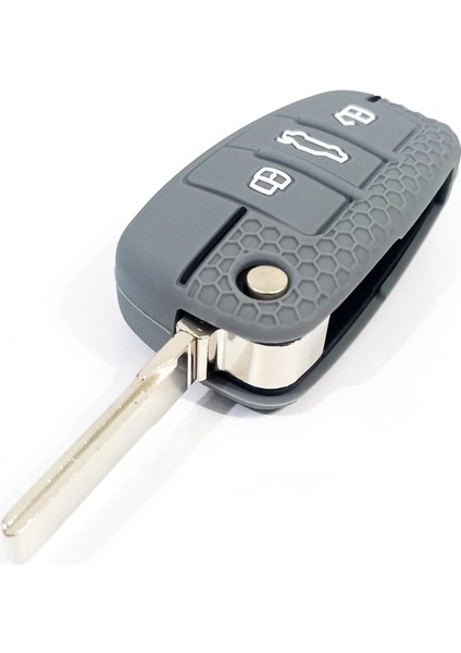 Audi A3 A4 A6 Oyulmuş Siyah Çizgili Silikon Anahtar Kumanda Kılıfı Oto Anahtarlık 3 Tuşlu Gri fırsatları