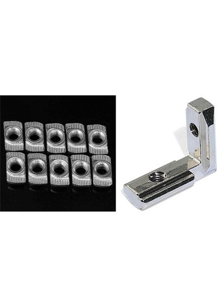 100X M5 Çekiç Somun Karbon Çelik Alüminyum Konnektör ve 20 Adet T Yuvası L Şekli Iç Iç Köşe Konektörü Bağlantı Braketi (Yurt Dışından)