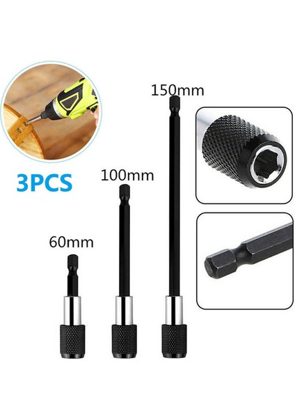 3 Adet Manyetik Tornavida Uzatma Hızlı Bırakma 1/4in Shank Tutucu Matkap Ucu (Siyah) (Yurt Dışından)