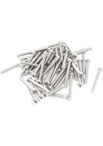 50 Adet M3 x 30 mm Çapraz Yuvarlak Vidalı Gümüş Başlı Cıvata (Yurt Dışından)