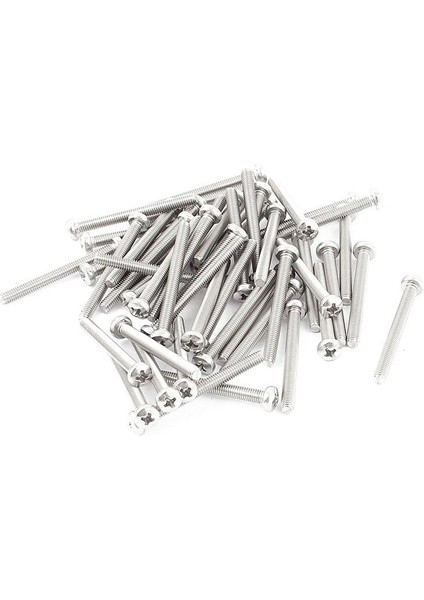 50 Adet M3 x 30 mm Çapraz Yuvarlak Vidalı Gümüş Başlı Cıvata (Yurt Dışından)