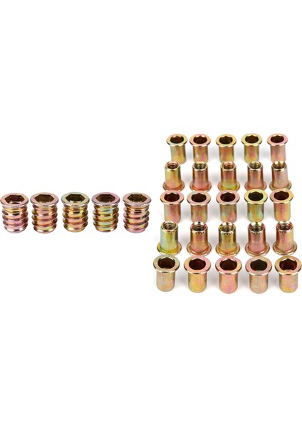 5 Adet Dişli Insert M10 x 20 mm & 25 Adet M8 Somun Dişli Perçin (Yurt Dışından)