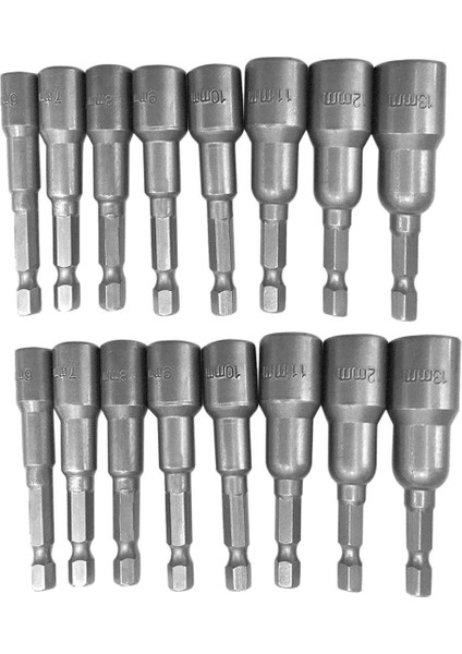 16 Adet 1/4 Inç Hex Manyetik Somun Sürücü Lokma Seti Metrik Darbeli Matkap Uçları 6 Ila 13MM Adaptör (Yurt Dışından)