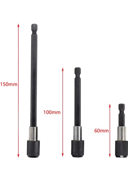Matkap Uzatması - 2 x 60 mm Manyetik Matkap Ucu Tutucu Uzantısı 2 x 100 mm Manyetik Matkap Ucu Tutucu Uzantısı 2 x 150 mm Manyetik Matkap Ucu Tutucu Uzantısı - Siyah ve Gümüş (Yurt Dışından) modelleri