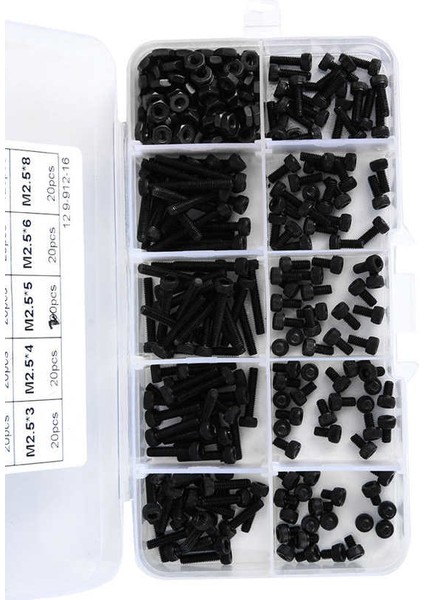 M2.5 x 3 ~ 20MM Metrik 12.9 Alaşımlı Çelik Altıgen Soket Başlı Kapak Vidası Cıvata Siyah 300 Adet (Yurt Dışından)