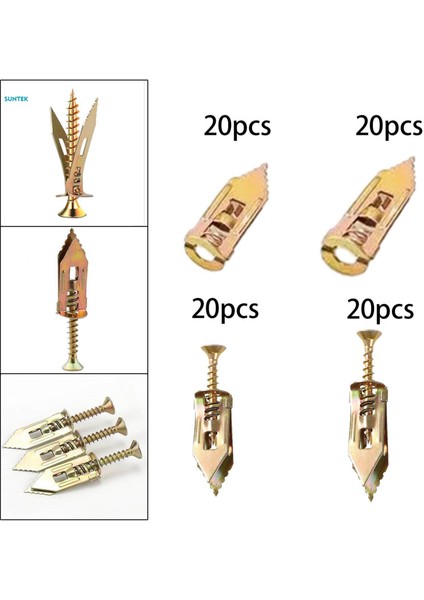 20 Parça Kuru Duvar Dübelleri, Alçı Genişletme Dübelleri, Kendiliğinden Sondajlı Duvar Dübel Genişlemesi 1.2CMX3CM (Yurt Dışından) fırsatları