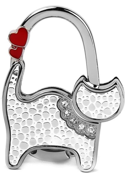 Çanta Tutacağı Katlanabilir Çanta Kancası Kedi Şeklinde (Gümüş Nokta ve Beyaz) (Yurt Dışından)