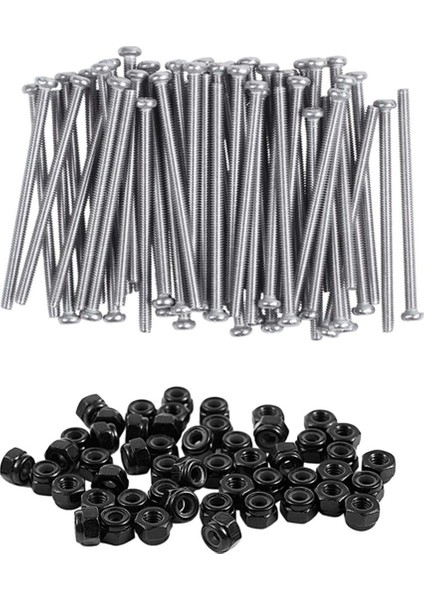 Bradoo- M2.5 x 40MM Phillips Yuvarlak Başlı Vidalar Cıvata 60 Adet M2.5X0.45MM Çinko Kaplama Naylon Ekleme Altıgen Kilit Somunları Siyah 50 Adet (Yurt Dışından)
