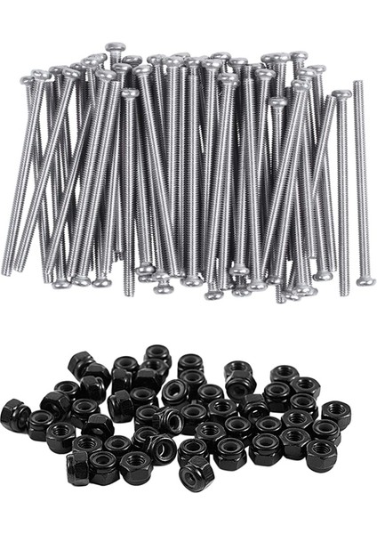 Bradoo- M2.5 x 40MM Phillips Yuvarlak Başlı Vidalar Cıvata 60 Adet M2.5X0.45MM Çinko Kaplama Naylon Ekleme Altıgen Kilit Somunları Siyah 50 Adet (Yurt Dışından)