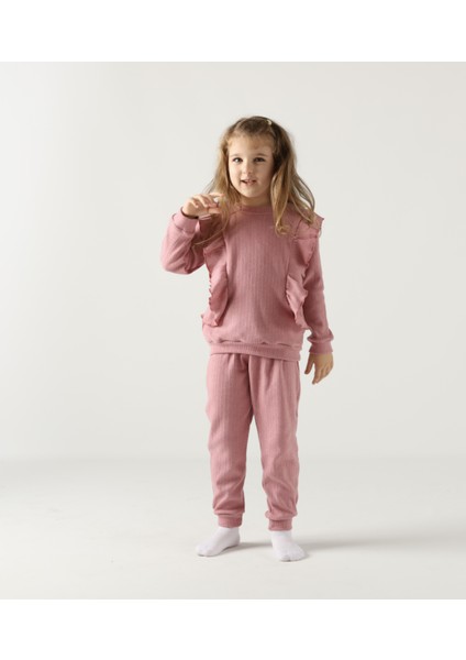 Fırfırlı Pamuklu Uzun Kollu Alt Üst Ikili Kız Çocuk Takım fırsatları
