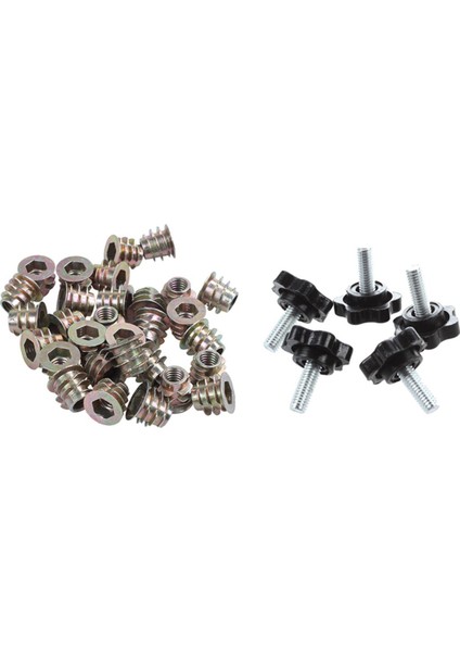 Adet M6 x 15MM Erkek Dişli 25MM Altıgen Şekilli Kafa Sıkma Topuzu ve 30 Adet M6X10MM Altıgen Soket Vidalı Diş Ekleme Somunu (Yurt Dışından)