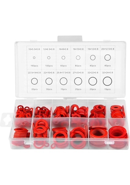 Oumery 600 Adet Fiber Yıkama Çeşitli Kiti 12 Boyutu Kırmızı Çelik Kağıt Fiber Düz Yıkama Seti Düz Halka Conta Çeşitleri Kiti (Yurt Dışından)