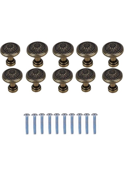 Srıwen 10 Paket Antik Bronz Çiçek Yuvarlak Saplı Mutfak Dolabı Dolap Kapı Çekmece Çekme Topuzu Vidalar ile 25X23MM (Yurt Dışından)