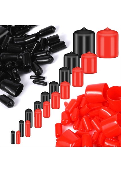 200 Pcs Kauçuk Uç Kapakları Konu Cıvata Koruyucu Kapaklar 9 Boyutunda Siyah Kırmızı Plastik Döner Kapaklı Şişeler Kapakları (Yurt Dışından)