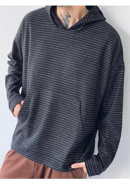 Polarlı Kalın Kışlık Oversize Kapüşonlu Sweatshirt Unisex Siyah