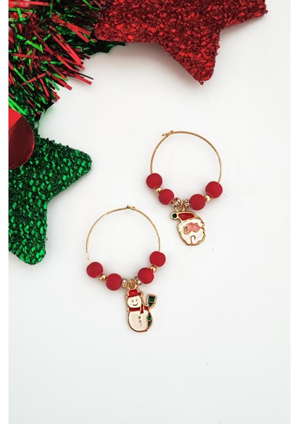 Yılbaşı Kardan Adam Charmlı Çok Amaçlı Küpe Seti 2'li Paket