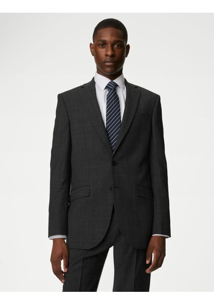 Tailored Fit Ekose Desenli Yün Ceket