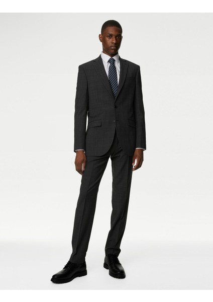 Tailored Fit Ekose Desenli Yün Ceket